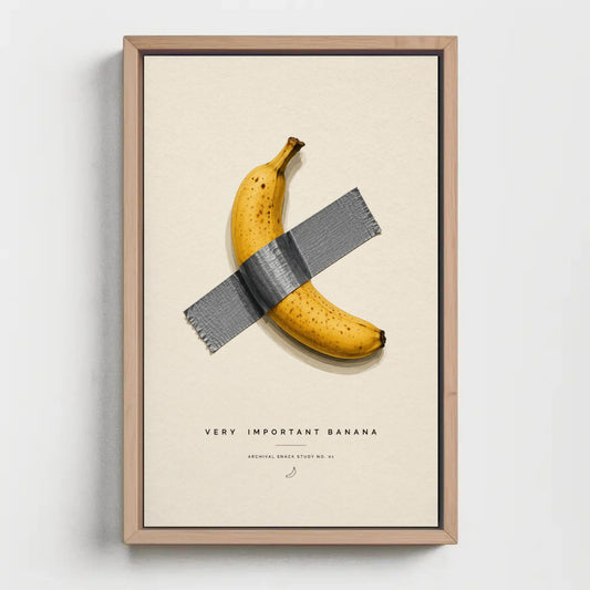 Taped banana pop art canvas wall art, Taped Banana Print, Very Important Banana Canvas, 16x24 In Framed - Antarmada