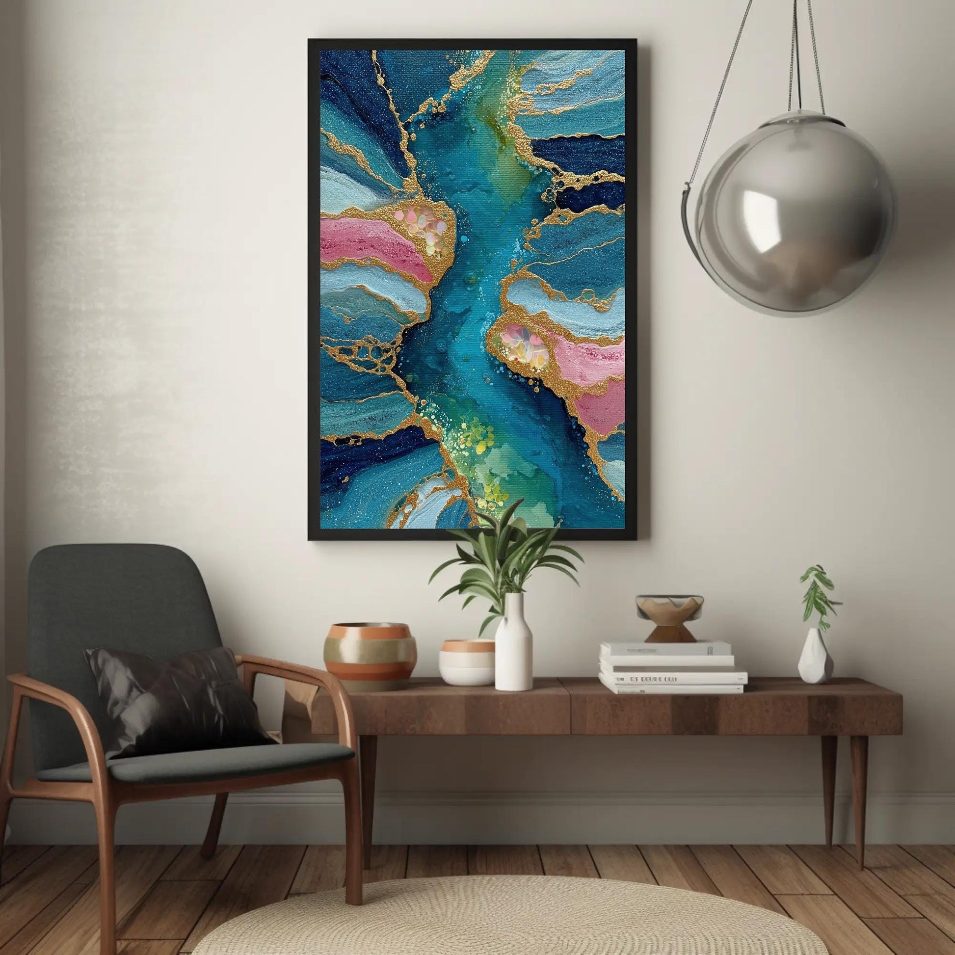 Teal Gold Marble Canvas | Abstract Alcohol Ink Art | Luxury Home Decor Print - Antarmada