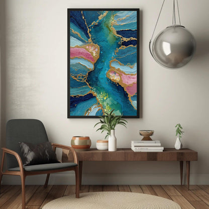 Teal Gold Marble Canvas | Abstract Alcohol Ink Art | Luxury Home Decor Print - Antarmada