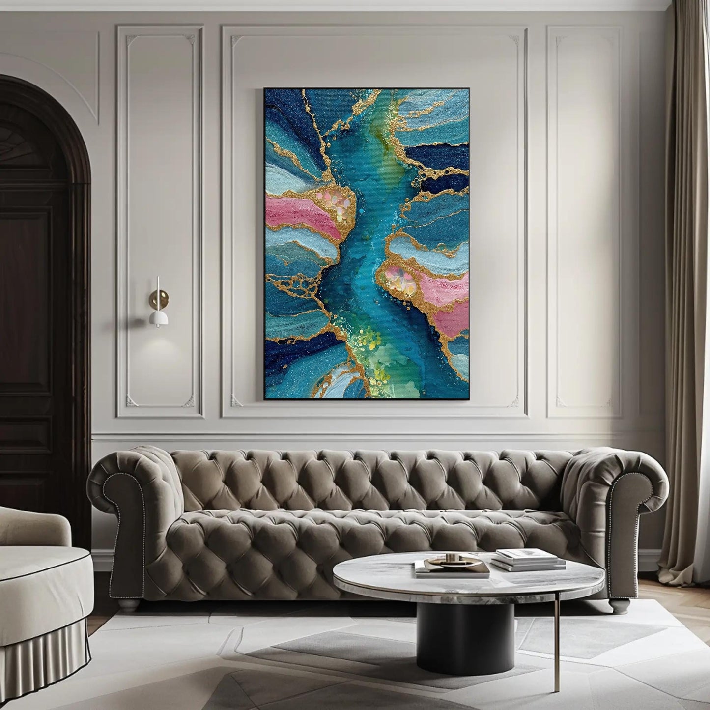 Teal Gold Marble Canvas | Abstract Alcohol Ink Art | Luxury Home Decor Print - Antarmada