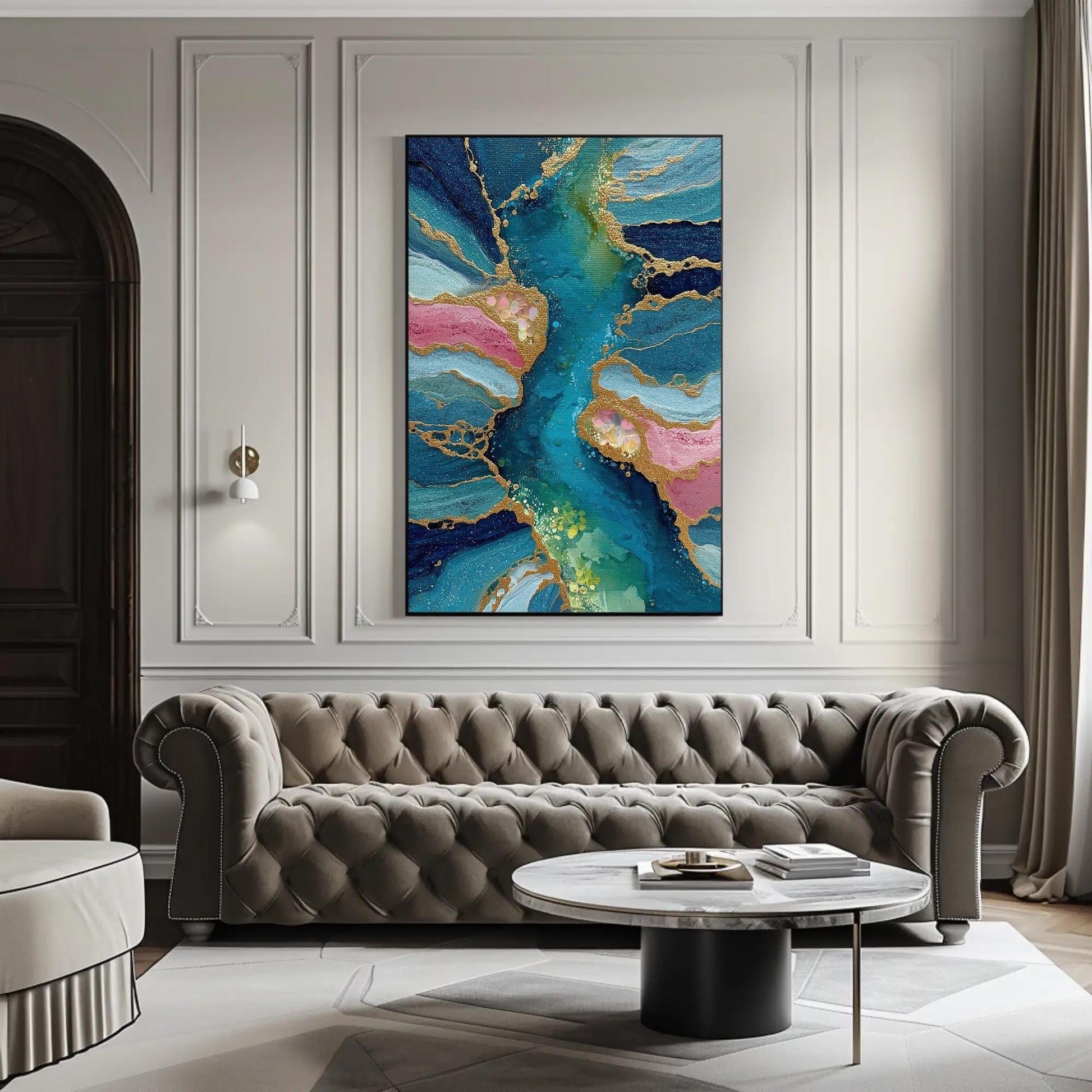 Teal Gold Marble Canvas | Abstract Alcohol Ink Art | Luxury Home Decor Print - Antarmada
