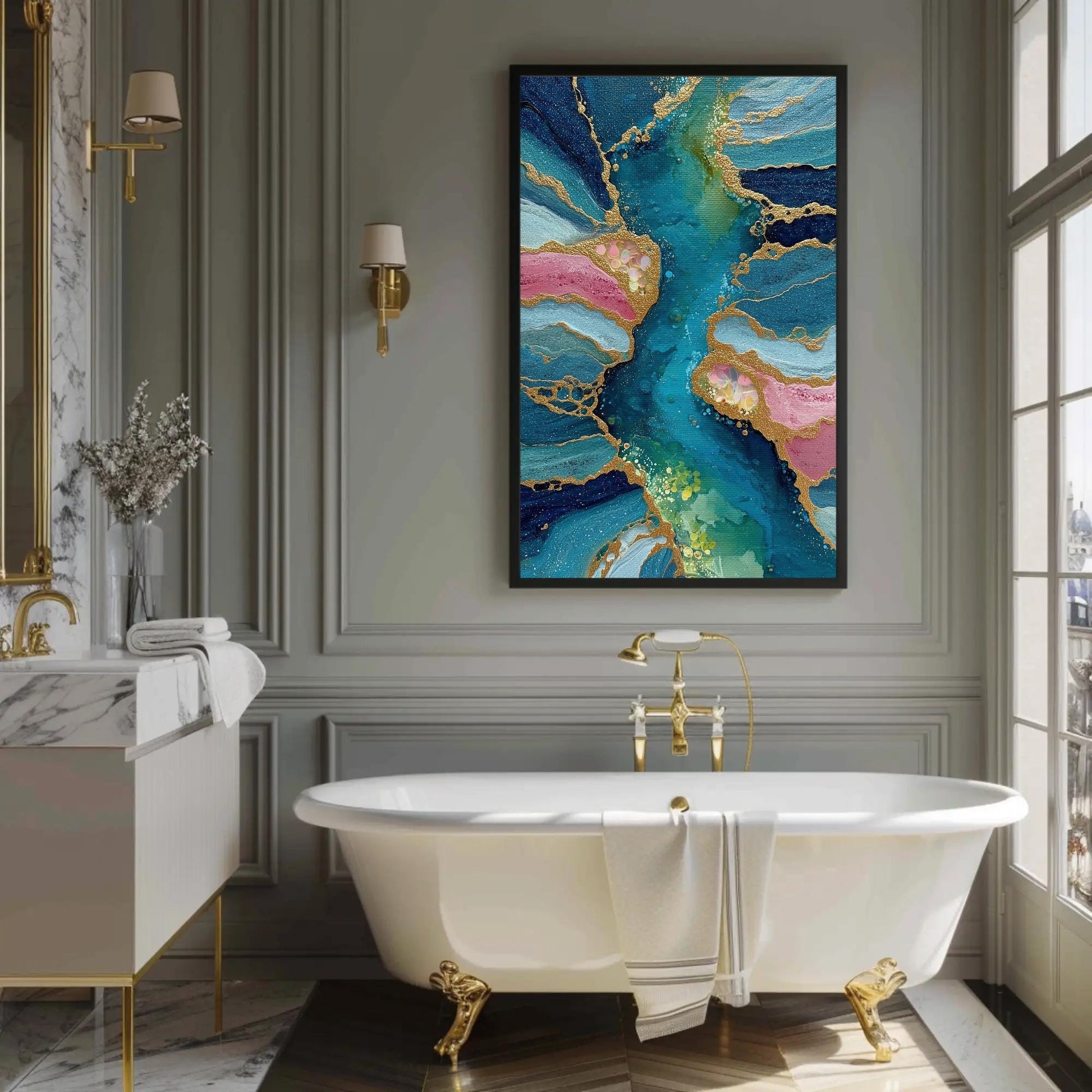 Teal Gold Marble Canvas | Abstract Alcohol Ink Art | Luxury Home Decor Print - Antarmada