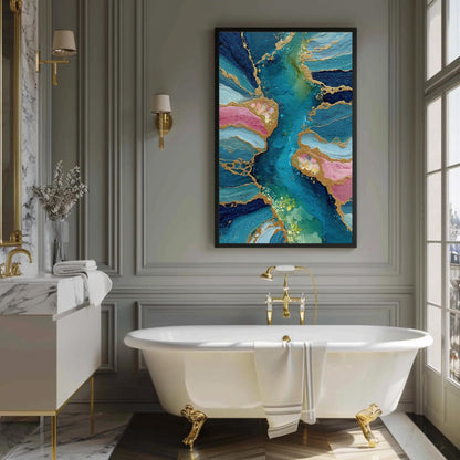 Teal Gold Marble Canvas | Abstract Alcohol Ink Art | Luxury Home Decor Print - Antarmada