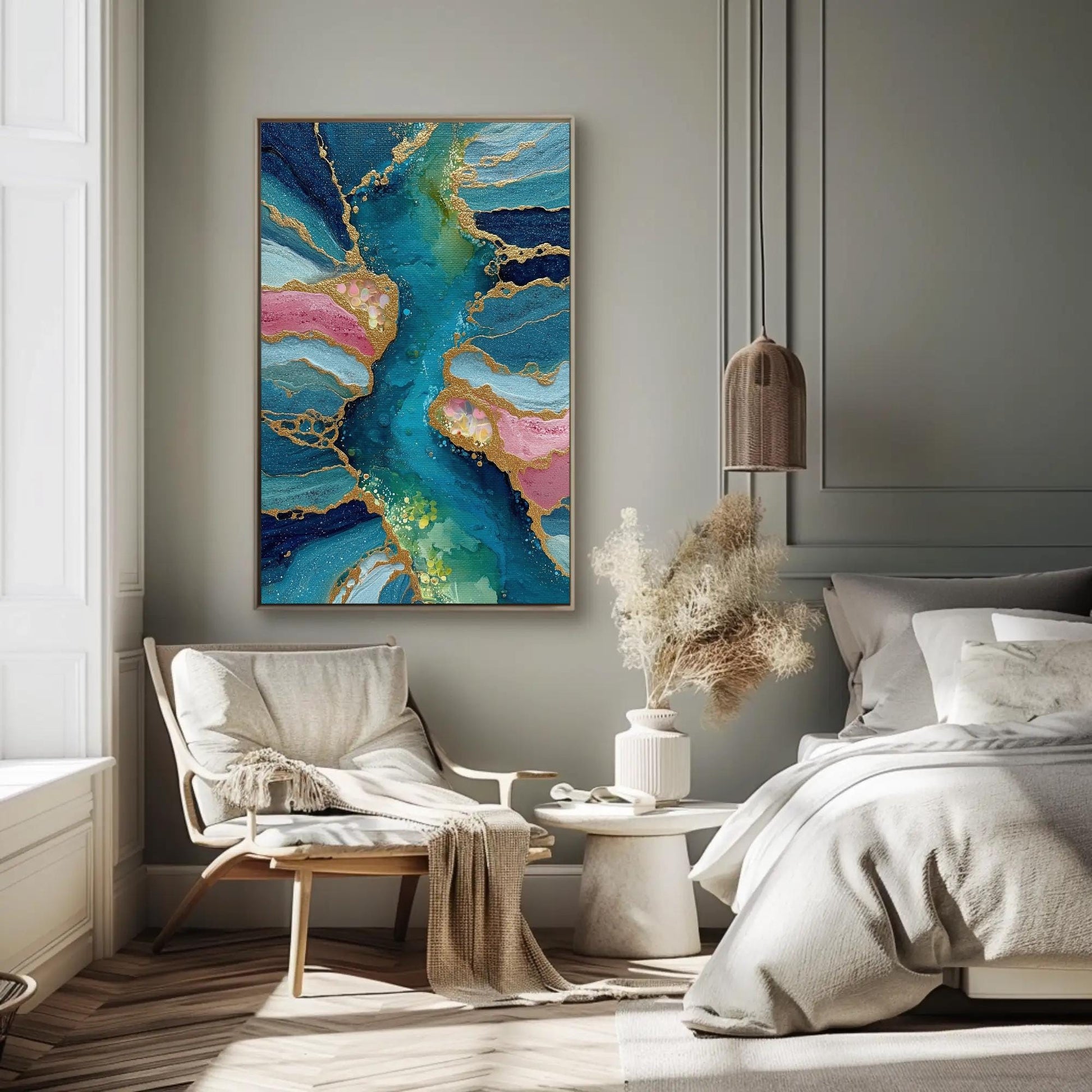 Teal Gold Marble Canvas | Abstract Alcohol Ink Art | Luxury Home Decor Print - Antarmada