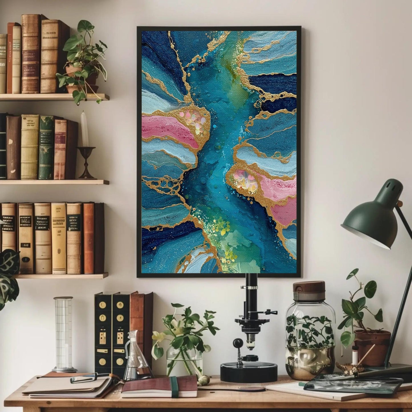 Teal Gold Marble Canvas | Abstract Alcohol Ink Art | Luxury Home Decor Print - Antarmada