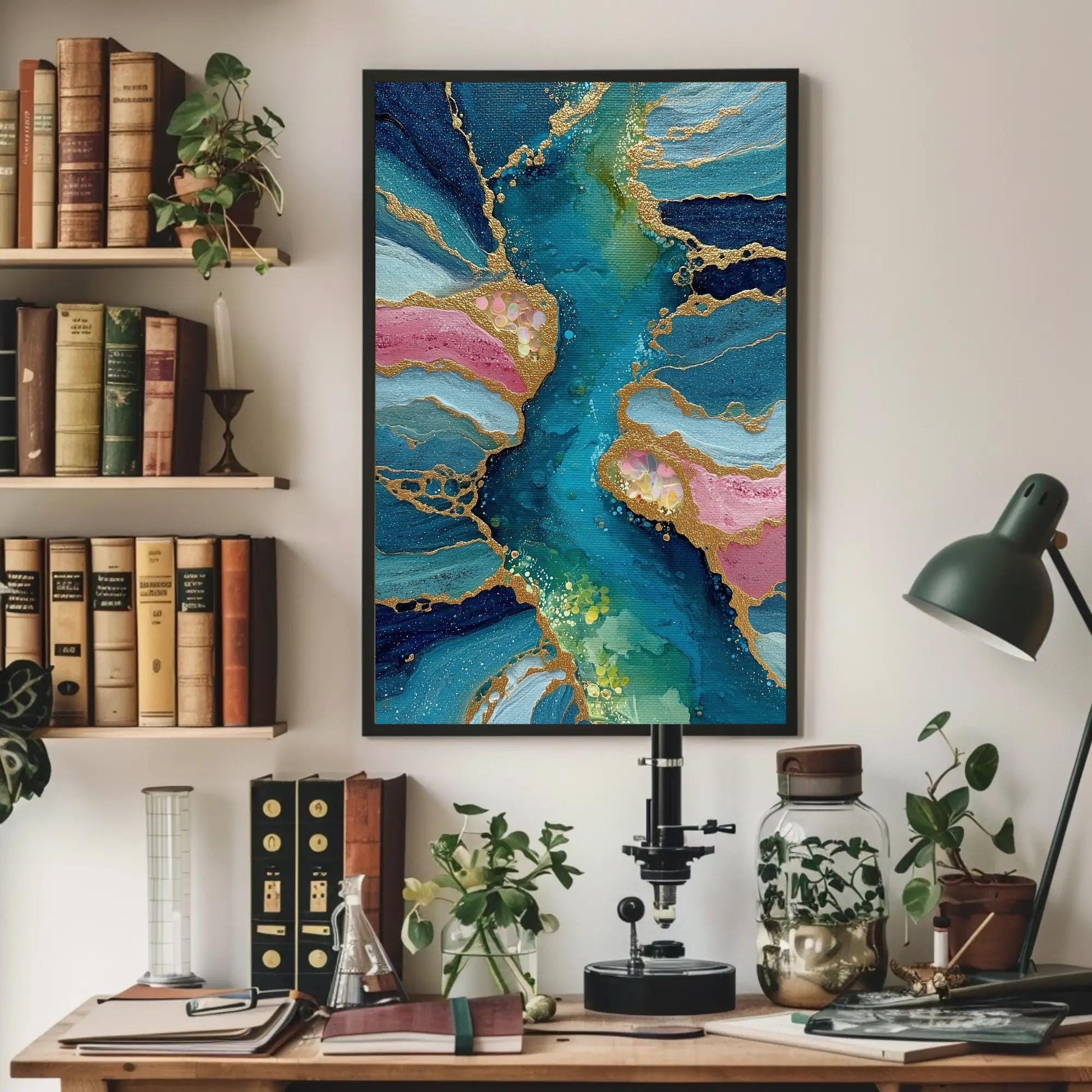 Teal Gold Marble Canvas | Abstract Alcohol Ink Art | Luxury Home Decor Print - Antarmada