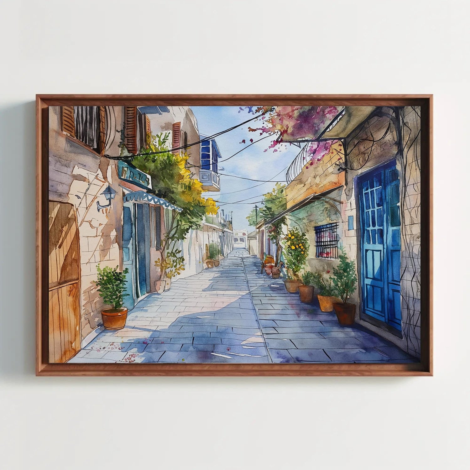 Tel Aviv Canvas Print, Israel Watercolor Cityscape Wall Art