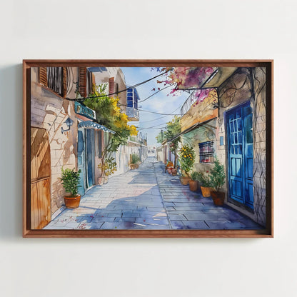 Tel Aviv Canvas Print, Israel Watercolor Cityscape Wall Art