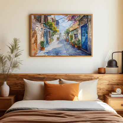 Tel Aviv , Israel Watercolor Cityscape canvas wall art shown in a styled room (view 2)