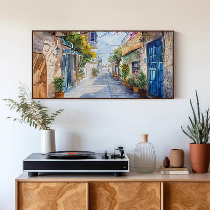 Tel Aviv , Israel Watercolor Cityscape canvas wall art shown in a styled room (view 8)