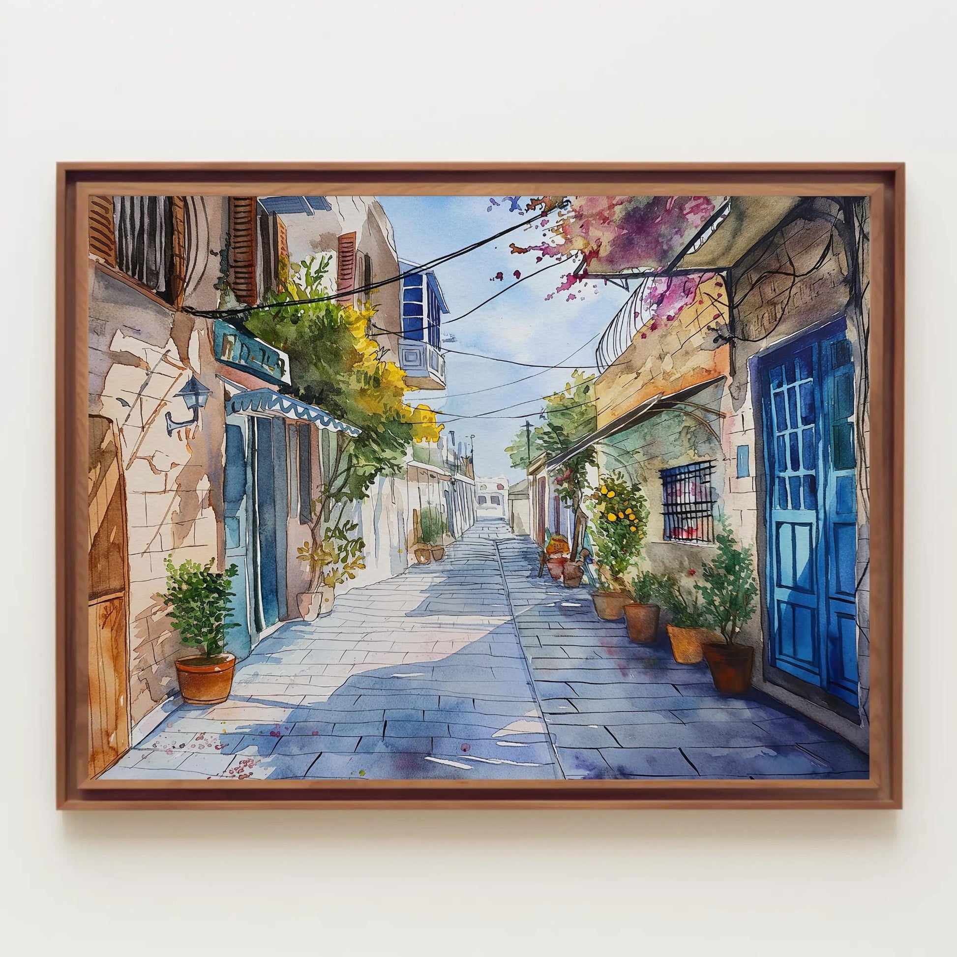Tel Aviv , Israel Watercolor Cityscape canvas wall art shown in a styled room (view 7)