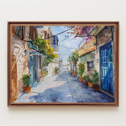 Tel Aviv , Israel Watercolor Cityscape canvas wall art shown in a styled room (view 7)