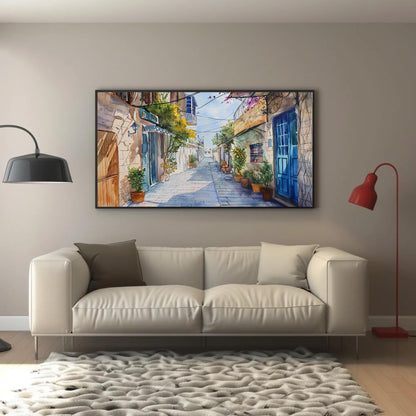 Tel Aviv , Israel Watercolor Cityscape canvas wall art shown in a styled room (view 3)