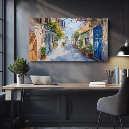 Tel Aviv , Israel Watercolor Cityscape canvas wall art shown in a styled room (view 5)