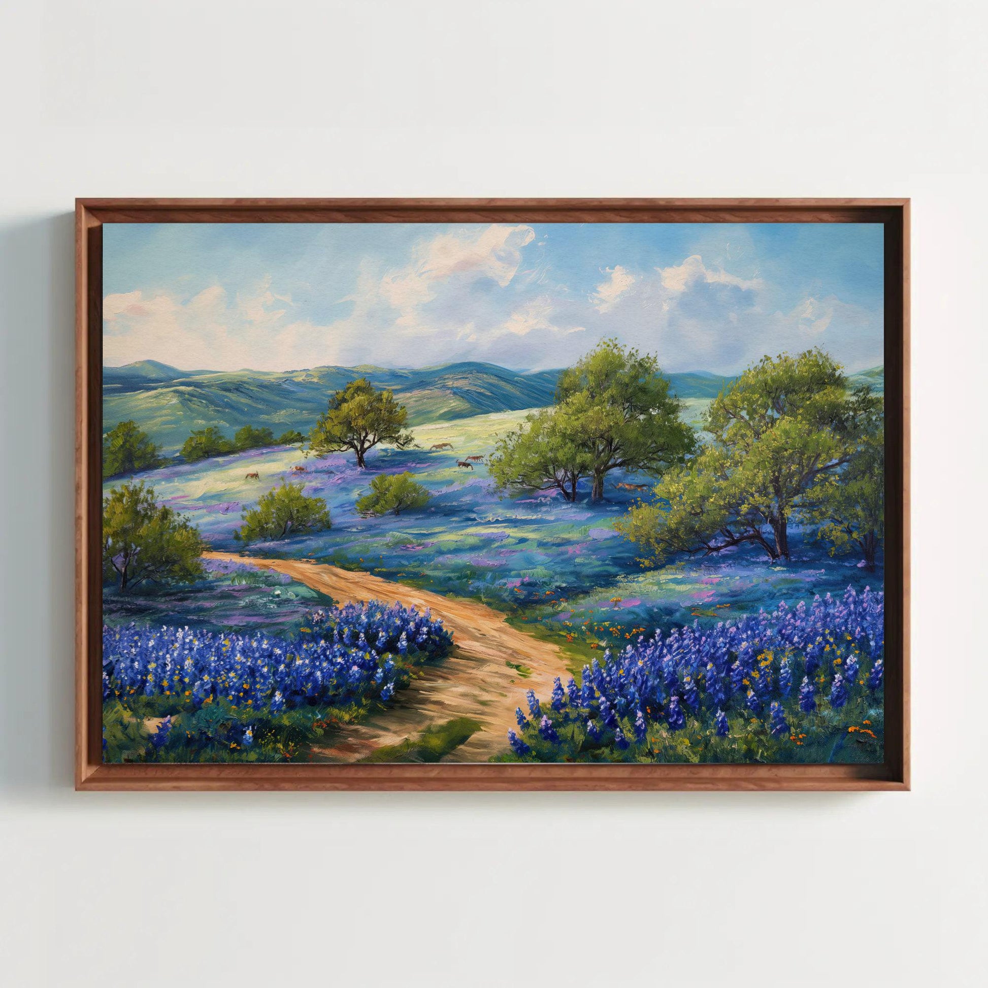 Texas Bluebonnet Field Canvas Print, Rustic Hill Country Wall Art