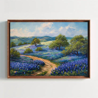 Texas Bluebonnet Field Canvas Print, Rustic Hill Country Wall Art