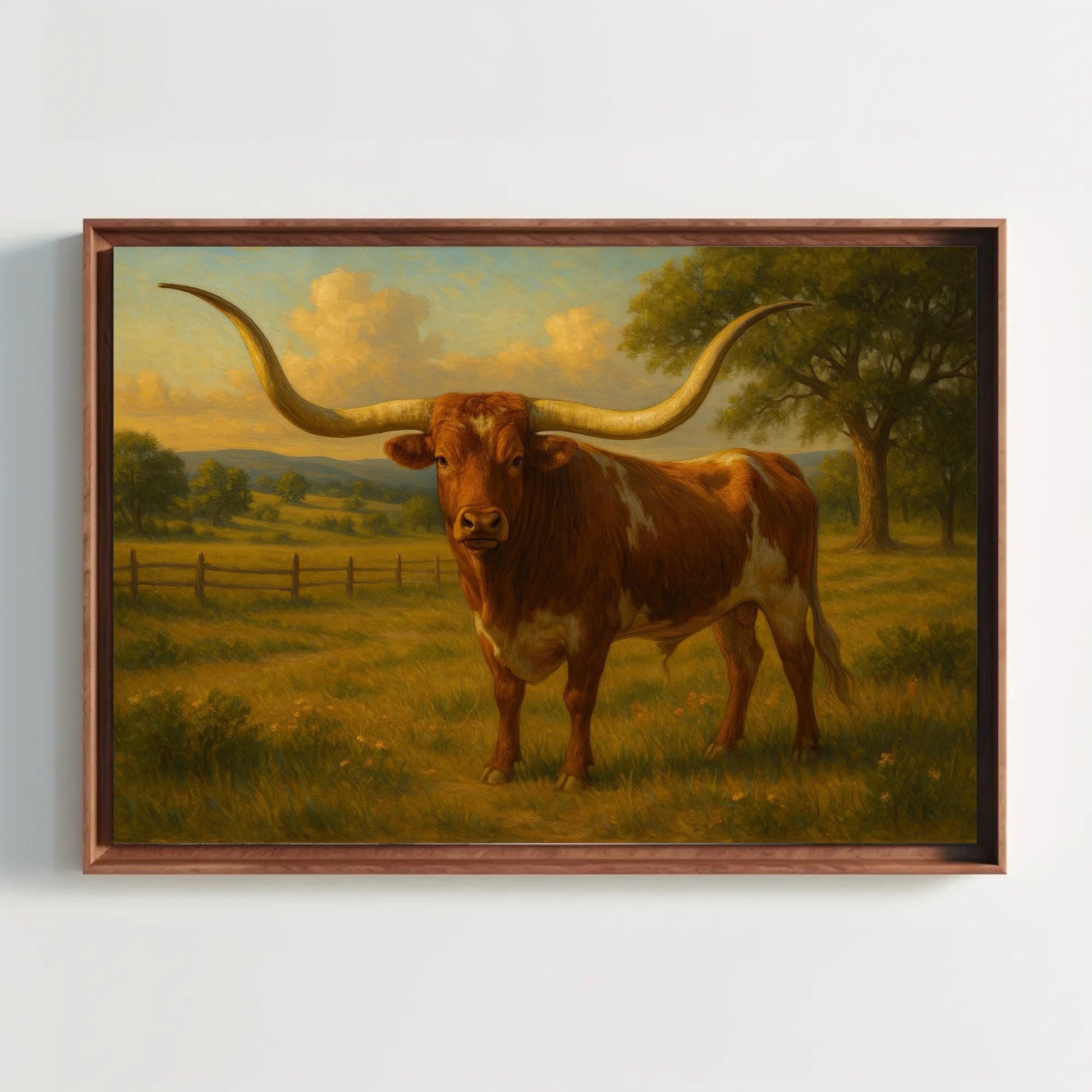 Texas Longhorn Bull Print - Rustic Western Wall Art | Farmhouse Ranch Decor Canvas - Antarmada