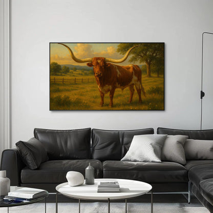 Texas Longhorn Bull Print - Rustic Western Wall Art | Farmhouse Ranch Decor Canvas - Antarmada