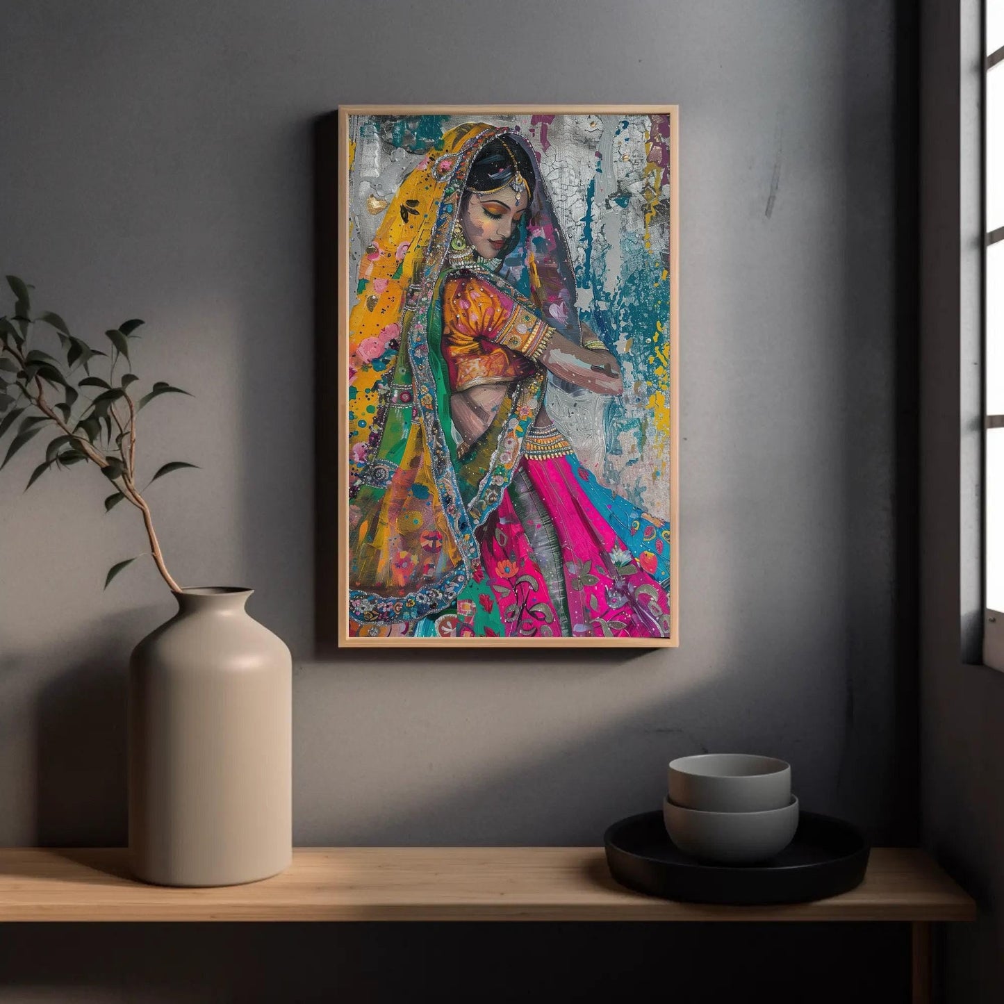Traditional Indian Woman Art - Colorful Saree Painting | Ready to Hang Canvas - Antarmada