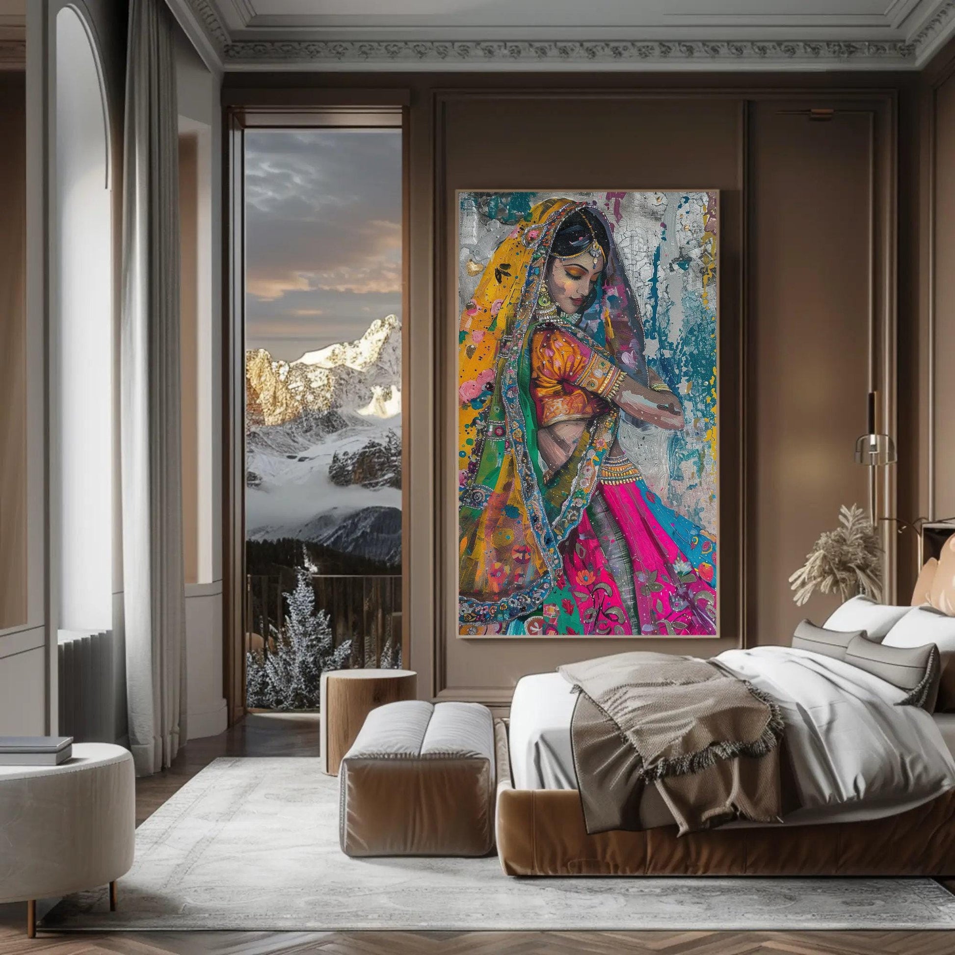 Traditional Indian Woman Art - Colorful Saree Painting | Ready to Hang Canvas - Antarmada