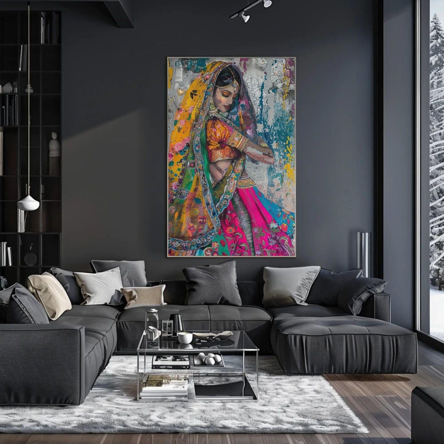 Traditional Indian Woman Art - Colorful Saree Painting | Ready to Hang Canvas - Antarmada