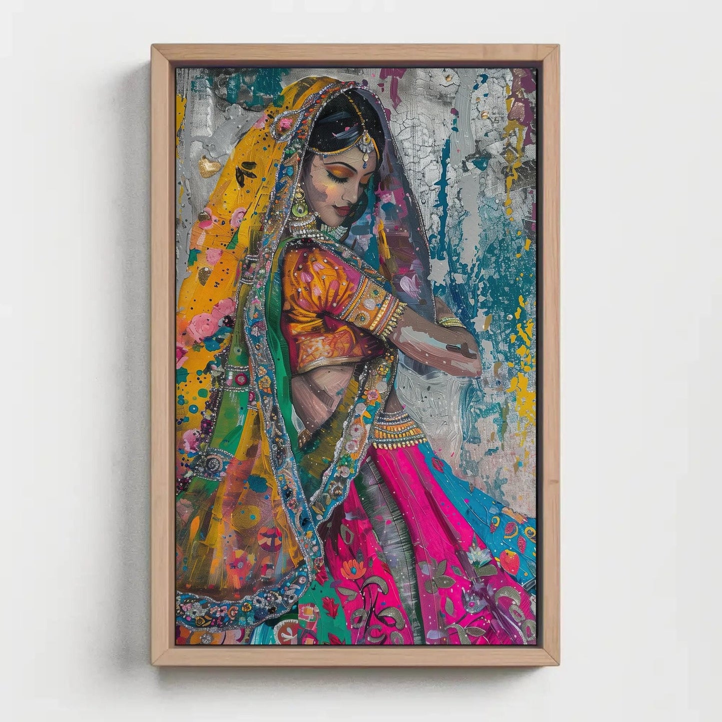 Traditional Indian Woman Art - Colorful Saree Painting | Ready to Hang Canvas - Antarmada