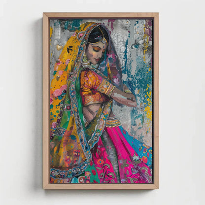 Traditional Indian Woman Art - Colorful Saree Painting | Ready to Hang Canvas - Antarmada
