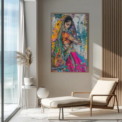 Traditional Indian Woman Art - Colorful Saree Painting | Ready to Hang Canvas - Antarmada