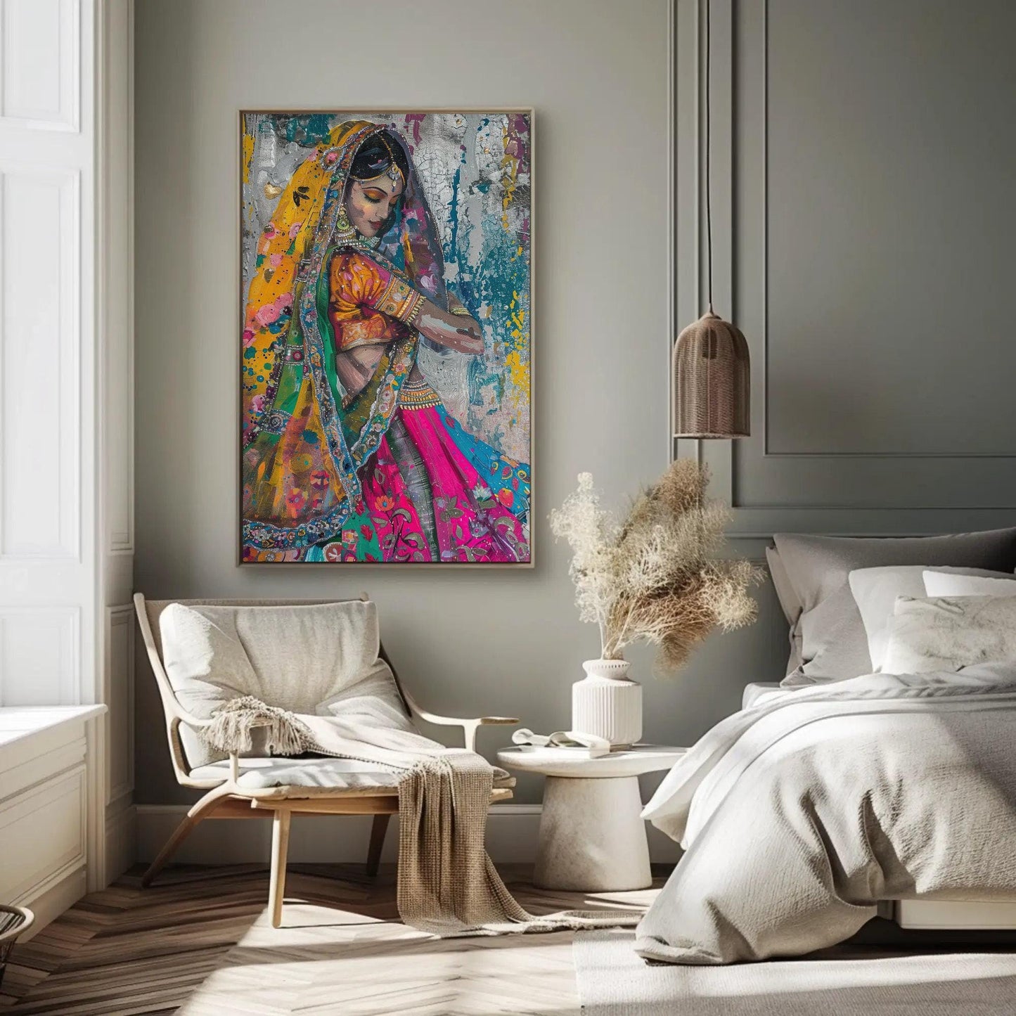 Traditional Indian Woman Art - Colorful Saree Painting | Ready to Hang Canvas - Antarmada