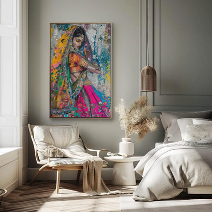 Traditional Indian Woman Art - Colorful Saree Painting | Ready to Hang Canvas - Antarmada