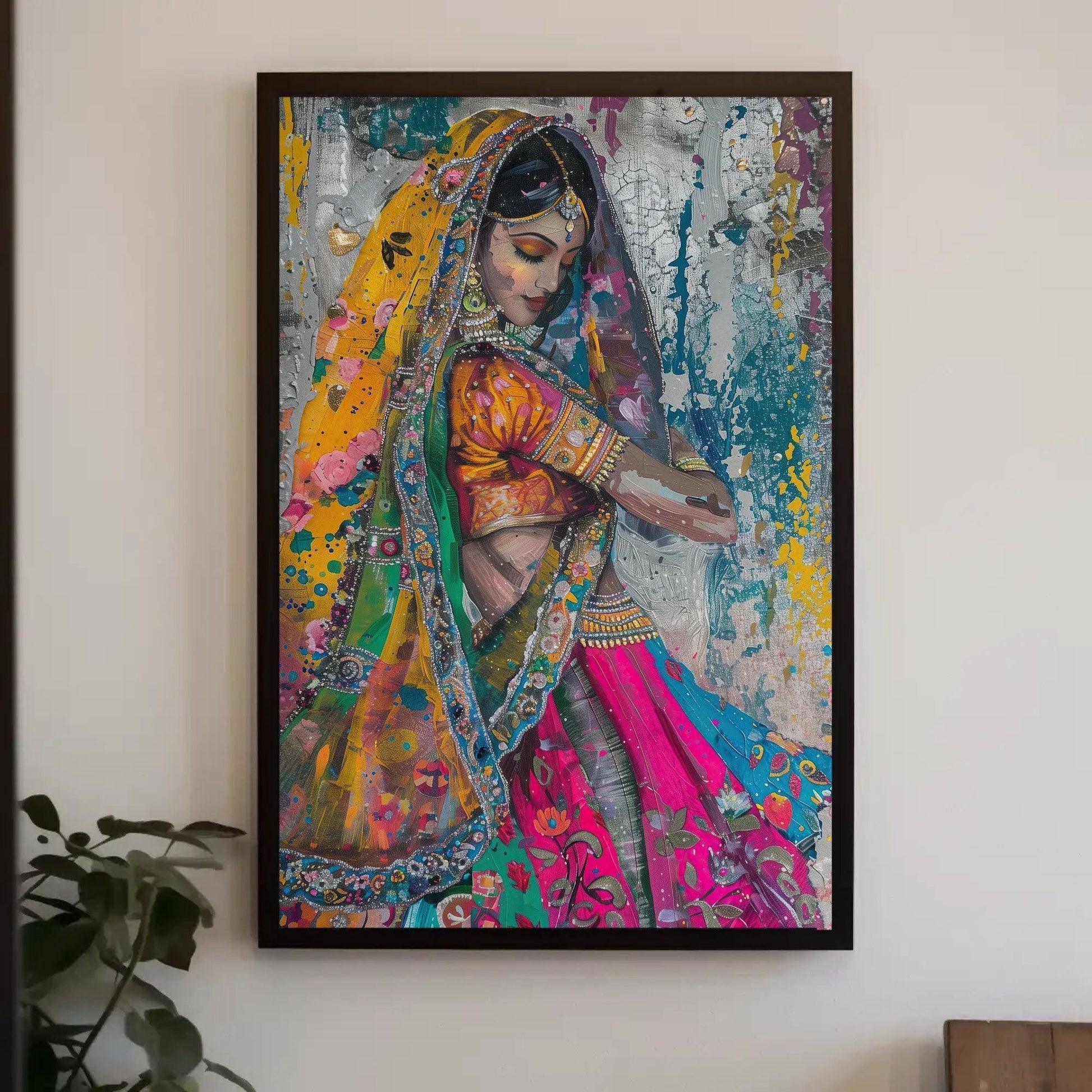 Traditional Indian Woman Art - Colorful Saree Painting | Ready to Hang Canvas - Antarmada