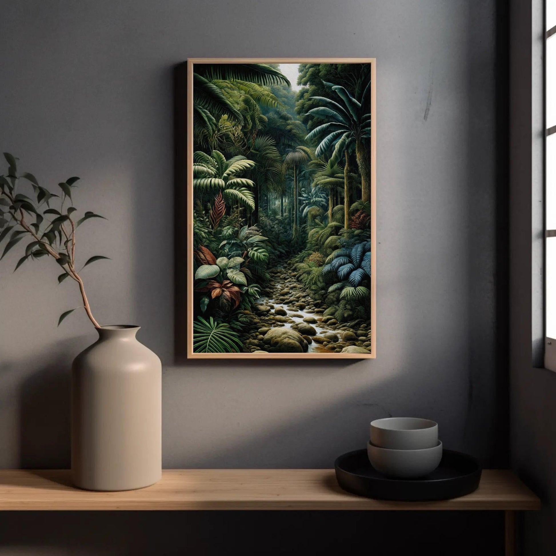 Tropical Jungle Canvas Henri Rousseau - Framed Jungle Wall Art With Wooden Frame - Antarmada
