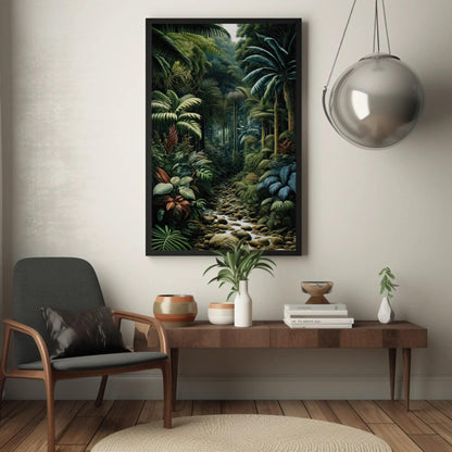 Tropical Jungle Canvas Henri Rousseau - Framed Jungle Wall Art With Wooden Frame - Antarmada