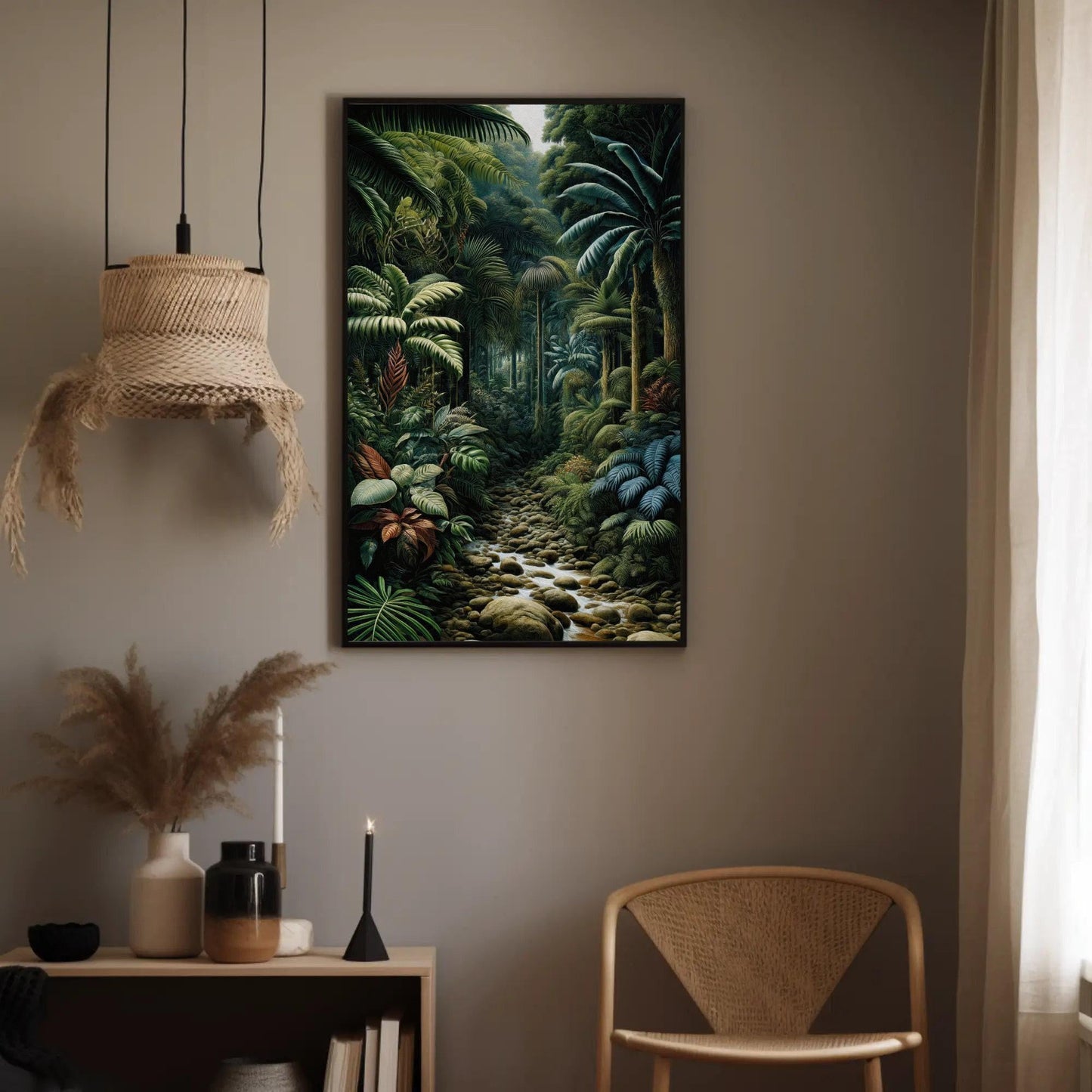 Tropical Jungle Canvas Henri Rousseau - Framed Jungle Wall Art With Wooden Frame - Antarmada