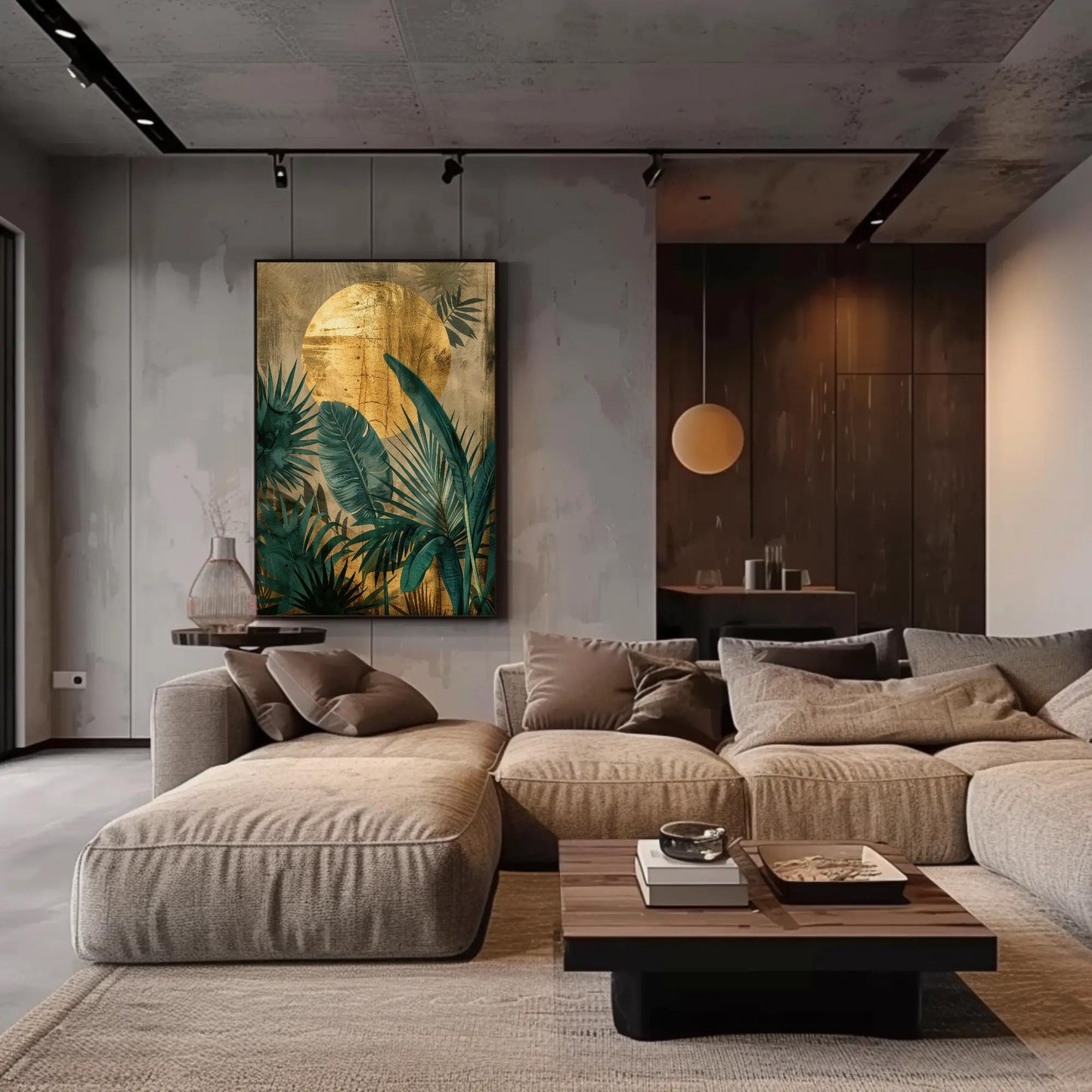 Tropical Plant , Golden Sun Jungle Botanical canvas wall art shown in a styled room (view 4)