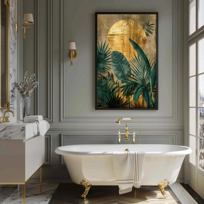 Tropical Plant , Golden Sun Jungle Botanical canvas wall art shown in a styled room (view 8)