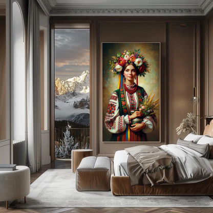 Ukrainian Woman Oil Painting – Premium Slavic Art Canvas Print Framed - Antarmada