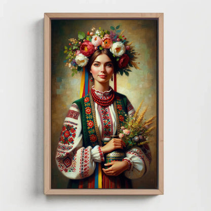 Ukrainian Woman Oil Painting – Premium Slavic Art Canvas Print Framed - Antarmada