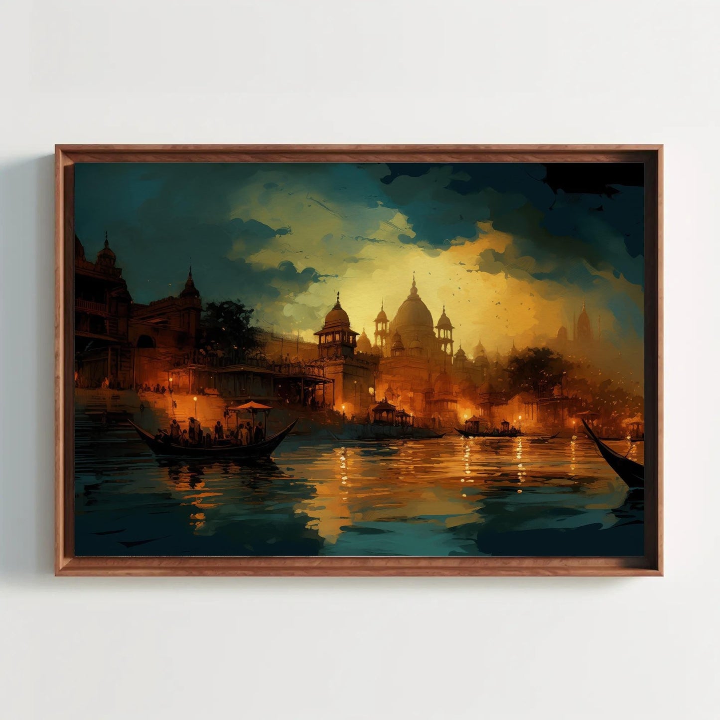 Varanasi Nightscape Canvas | Large South Asian Wall Art - Museum-Grade Print - Antarmada