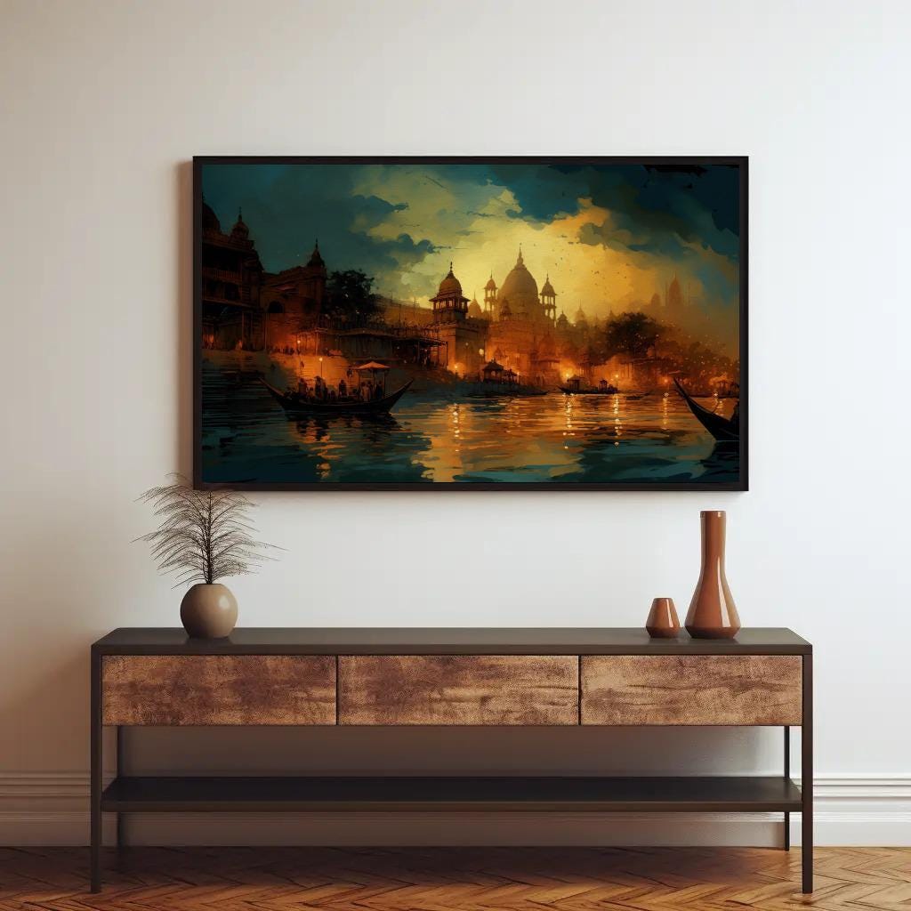 Varanasi Nightscape Canvas | Large South Asian Wall Art - Museum-Grade Print - Antarmada