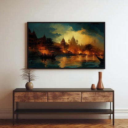 Varanasi Nightscape Canvas | Large South Asian Wall Art - Museum-Grade Print - Antarmada