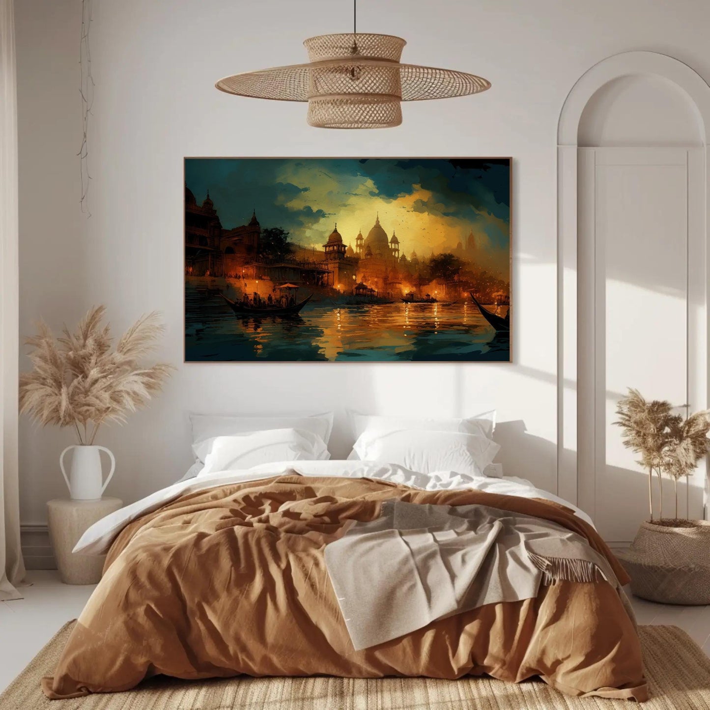 Varanasi Nightscape Canvas | Large South Asian Wall Art - Museum-Grade Print - Antarmada