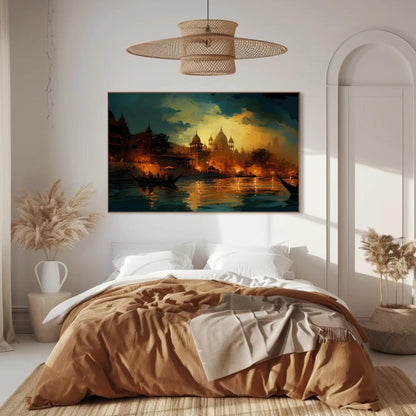 Varanasi Nightscape Canvas | Large South Asian Wall Art - Museum-Grade Print - Antarmada