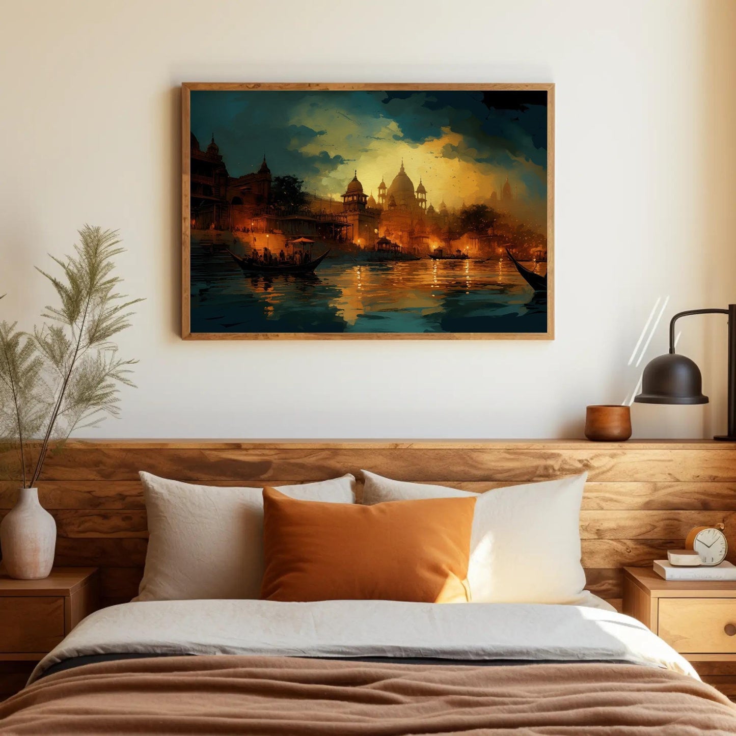 Varanasi Nightscape Canvas | Large South Asian Wall Art - Museum-Grade Print - Antarmada