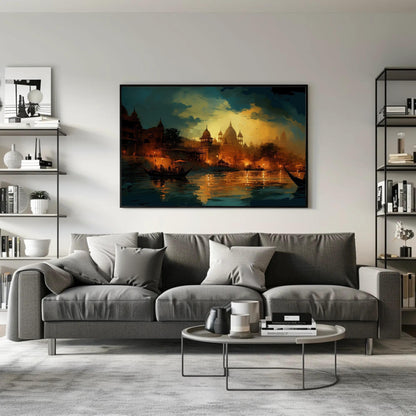 Varanasi Nightscape Canvas | Large South Asian Wall Art - Museum-Grade Print - Antarmada
