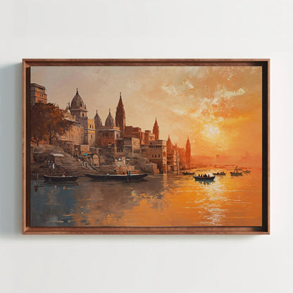 Varanasi Sunset Canvas Print, Ganges River India Wall Art