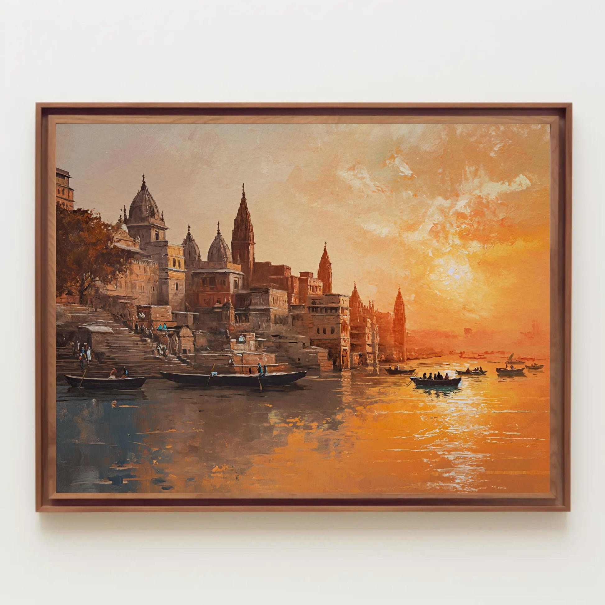 Varanasi Sunset , Ganges River India canvas wall art shown in a styled room (view 2)