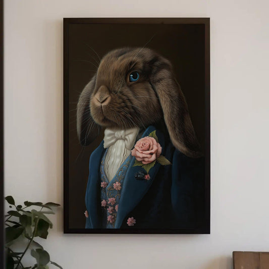 Victorian Bunny Canvas Print – Framed Rabbit Art with Blue-Eyed Holland Lop on Museum-Grade Canvas - Antarmada