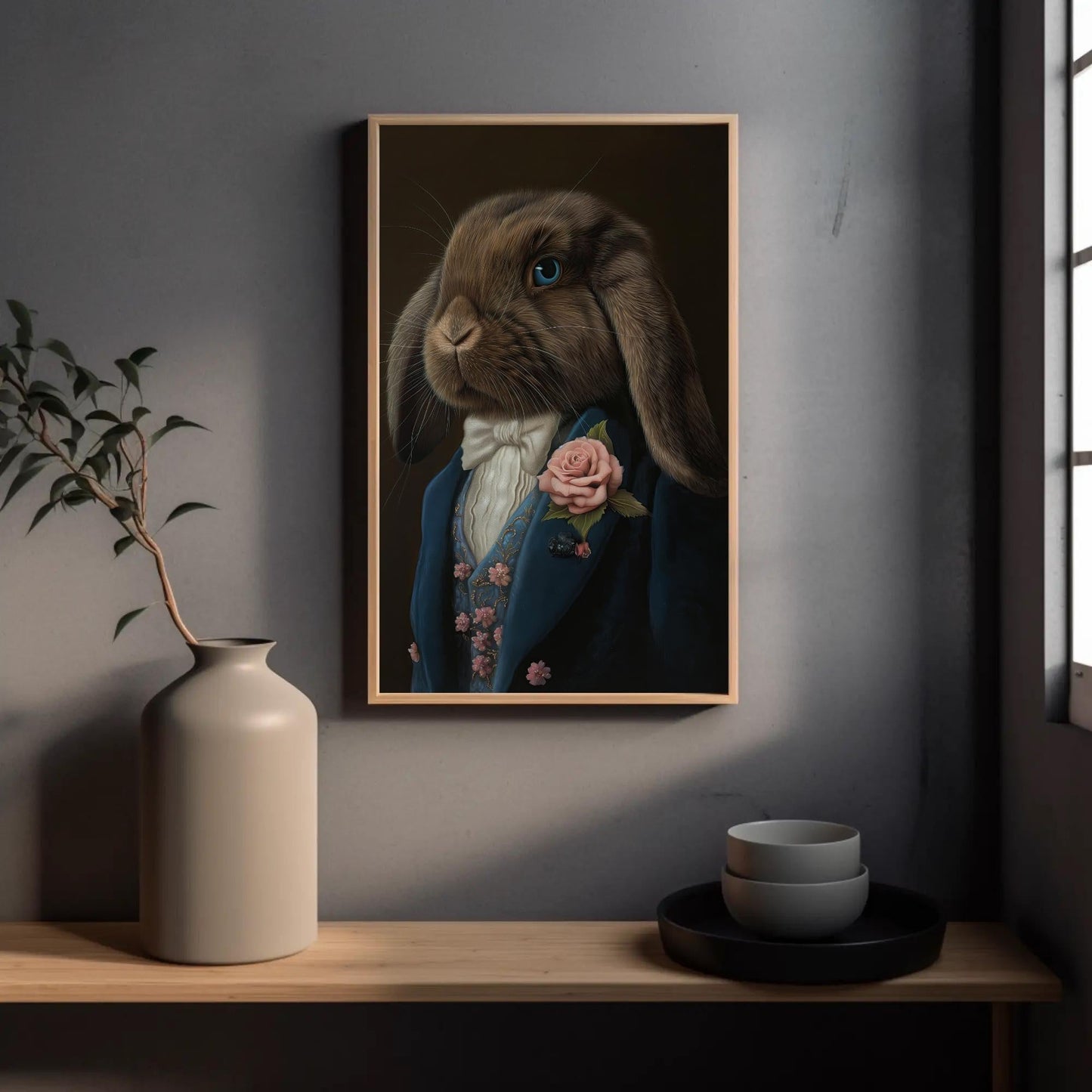 Victorian Bunny Canvas Print – Framed Rabbit Art with Blue-Eyed Holland Lop on Museum-Grade Canvas - Antarmada