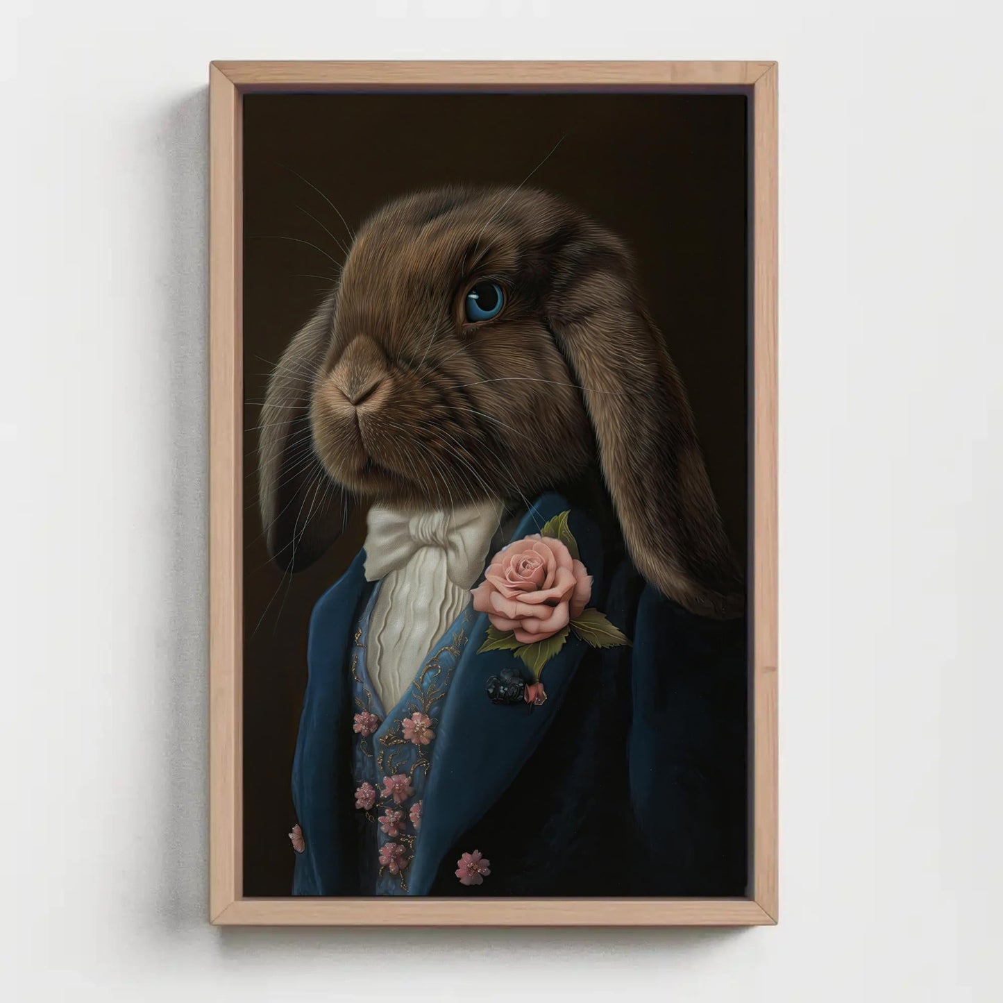 Victorian Bunny Canvas Print – Framed Rabbit Art with Blue-Eyed Holland Lop on Museum-Grade Canvas - Antarmada